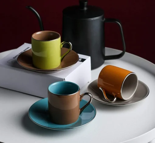 Artvigor, Porzellan Kaffeeservice, Bunt 12 Teilig Kaffee Set, Mit 6 Espressotassen 80 Ml, 6 Untertassen, Mehrfarbig – Bild 3