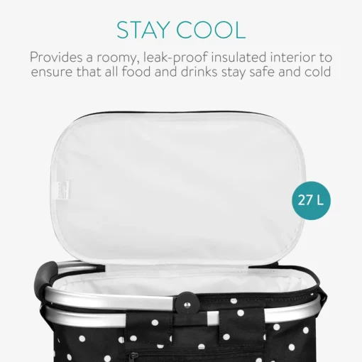 Navaris Thermo Einkaufskorb Kühltasche Faltbar - 27L Kühlkorb Picknickkorb Isolier Korb - 43x26cm Einkaufstasche Coolerbag Auslaufsicher In Schwarz – Bild 3
