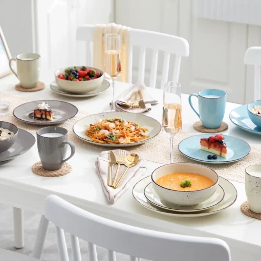 Vancasso Navia Nature 16 Teilig Kombiservice, Geschirrset Aus Steingut In 4 Farbkombi (Erdfarben, Hellblau, Cremefarben, Beige), Vintage Design – Bild 5