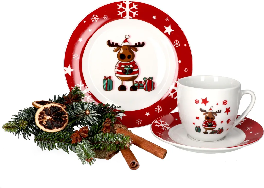 Kaffeeservice Elch 18tlg. Für 6 Personen Weiß Mit Weihnachtsdekor Lustiger Elch 4 Kaffeeservice Elch 18tlg. Für 6 Personen Weiß Mit Weihnachtsdekor Lustiger Elch – Bild 4
