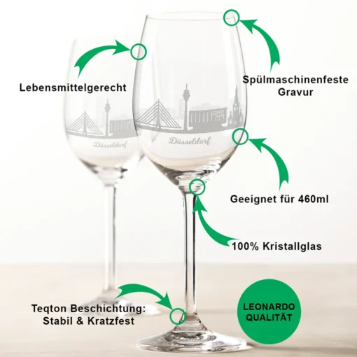 Leonardo Weinglas Mit Gravur - Düsseldorf Geschenk Im 2er Set - Weingeschenk - Souvenir Andenken & Mitbringsel - Geburtstagsgeschenk Für Sie & Ihn – Bild 2