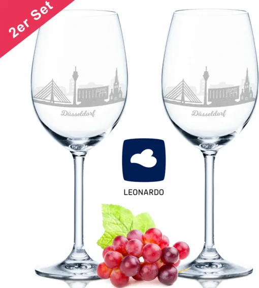 Leonardo Weinglas Mit Gravur - Düsseldorf Geschenk Im 2er Set - Weingeschenk - Souvenir Andenken & Mitbringsel - Geburtstagsgeschenk Für Sie & Ihn