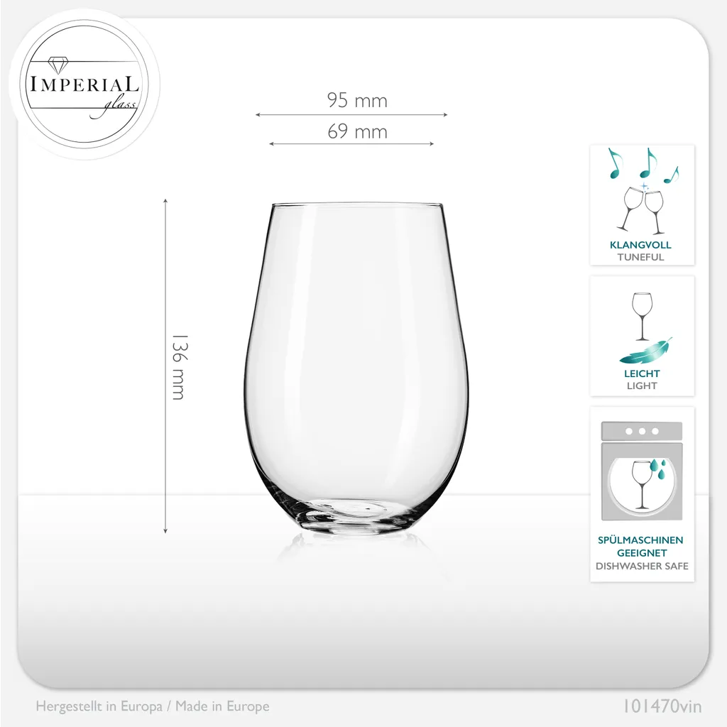 IMPERIAL Moderne Weingläser Ohne Stil Aus Glas 570ml Set 6-Teilig Groß 4 IMPERIAL Moderne Weingläser Ohne Stil Aus Glas 570ml Set 6-Teilig Groß – Bild 4