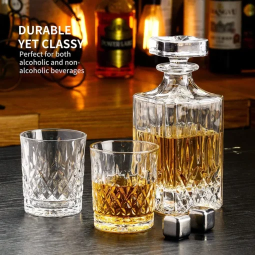 Amisglass Whiskey Karaffe Mit 2 Gläsern, Whiskey Set, 3-teilig, Whisky Dekanter 700ml Und Whisky Gläser 300ml 2 Stück, Kristallgläser & Longdrinkgläser – Bild 7