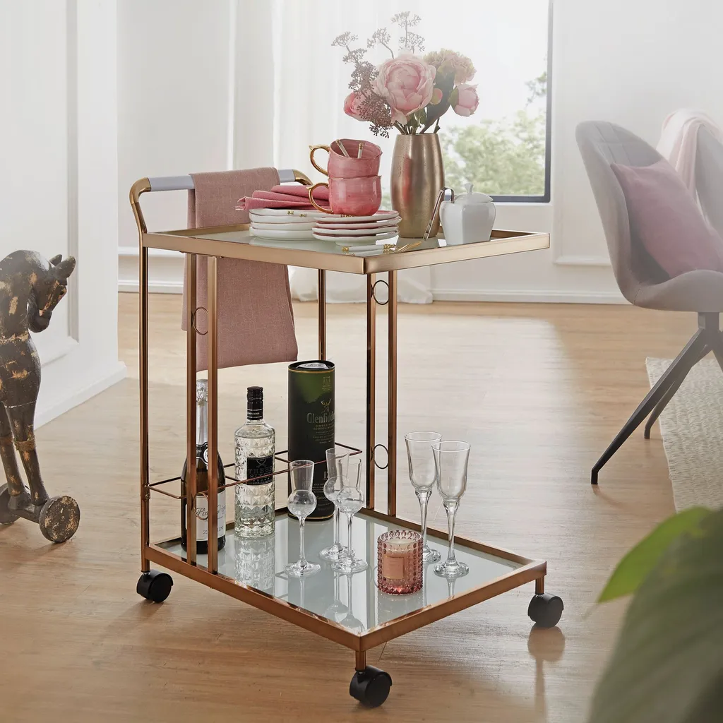 WOHNLING Design Servierwagen Gold 67x80x45 Cm | Mobiler Beistelltisch | Speisewagen Mit Glasplatte | Küchenwagen Milchglas | Teewagen | Mini Bar Auf Rollen 1 WOHNLING Design Servierwagen Gold 67x80x45 Cm | Mobiler Beistelltisch | Speisewagen Mit Glasplatte | Küchenwagen Milchglas | Teewagen | Mini Bar Auf Rollen