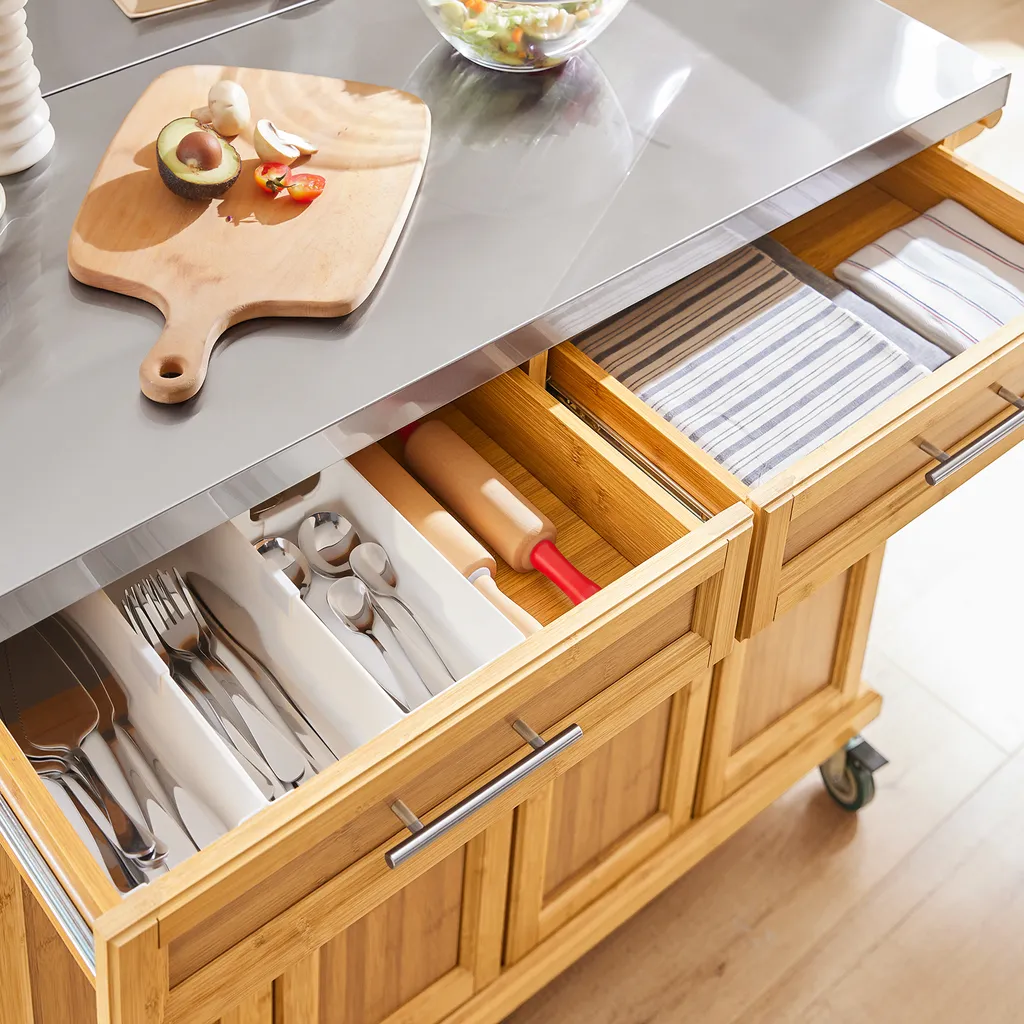 SoBuy FKW69-N Kücheninsel Küchenwagen Mit Erweiterbarer Edelstahlarbeitsplatte Küchenschrank Servierwagen Bambus BHT Ca.: 115x92x46-71cm 9 SoBuy FKW69-N Kücheninsel Küchenwagen Mit Erweiterbarer Edelstahlarbeitsplatte Küchenschrank Servierwagen Bambus BHT Ca.: 115x92x46-71cm – Bild 9