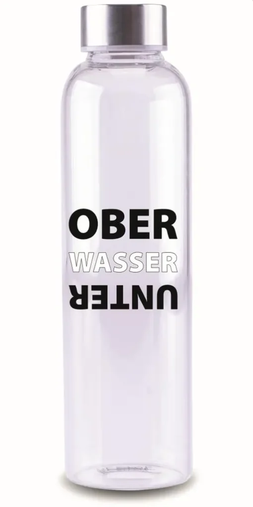 Steuber Glasflasche Mit Schriftzug OBER WASSER UNTER, 700 Ml, Borosilikatglas/Edelstahlverschluss, Temperatur-resistent, Spülmaschinengeeignet