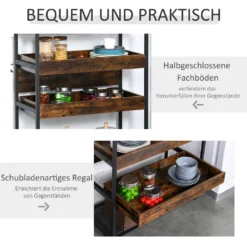 HOMCOM Küchenwagen Küchenrollwagen Servierwagen 3-stöckige Küchenregal Industrie-Design Mit Verstellbaren Füßen Rustikales Braun 80 X 40 X 90 Cm -Qualitätsladen Für Geschirr bd851e4cd1f15f93339863aa55d49735