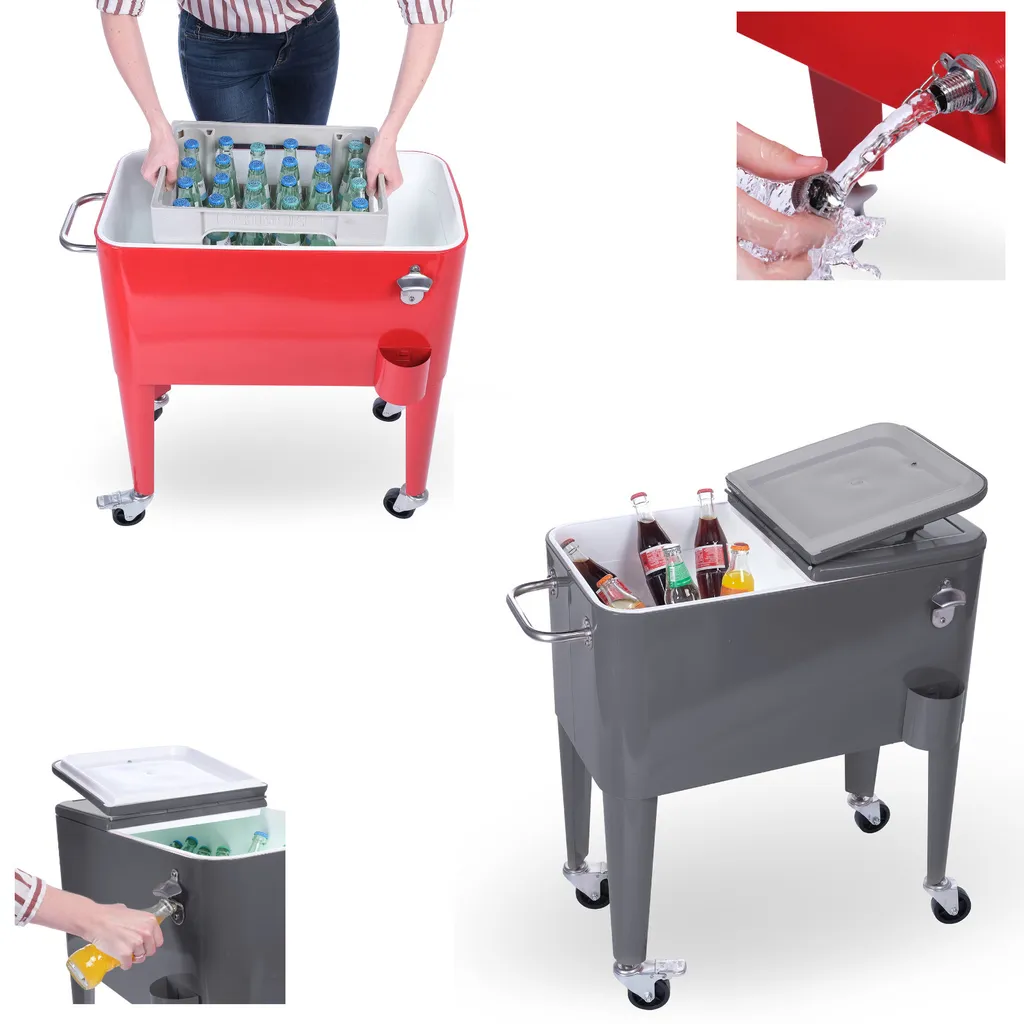 Kühlwagen, Servierwagen Outdoor Mit Großer Kühlbox, Getränkekühler Beistellwagen Für Garten, Rollbarer Party Kühlwagen Im Retro-Look – 57l, Farbe:anthrazit 1 Kühlwagen, Servierwagen Outdoor Mit Großer Kühlbox, Getränkekühler Beistellwagen Für Garten, Rollbarer Party Kühlwagen Im Retro-Look – 57l, Farbe:anthrazit