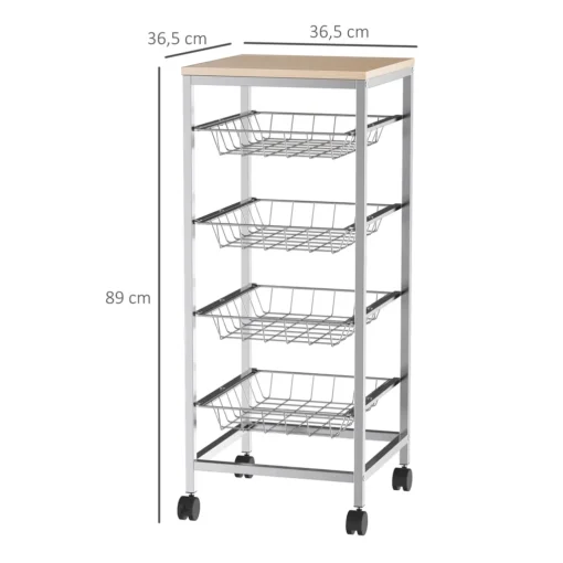 HOMCOM Servierwagen, Küchenwagen Mit Metallkörben, Küchentrolley, Beistellwagen, Silber, 36,5 X 36,5 X 89 Cm – Bild 3