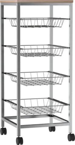 HOMCOM Servierwagen, Küchenwagen Mit Metallkörben, Küchentrolley, Beistellwagen, Silber, 36,5 X 36,5 X 89 Cm