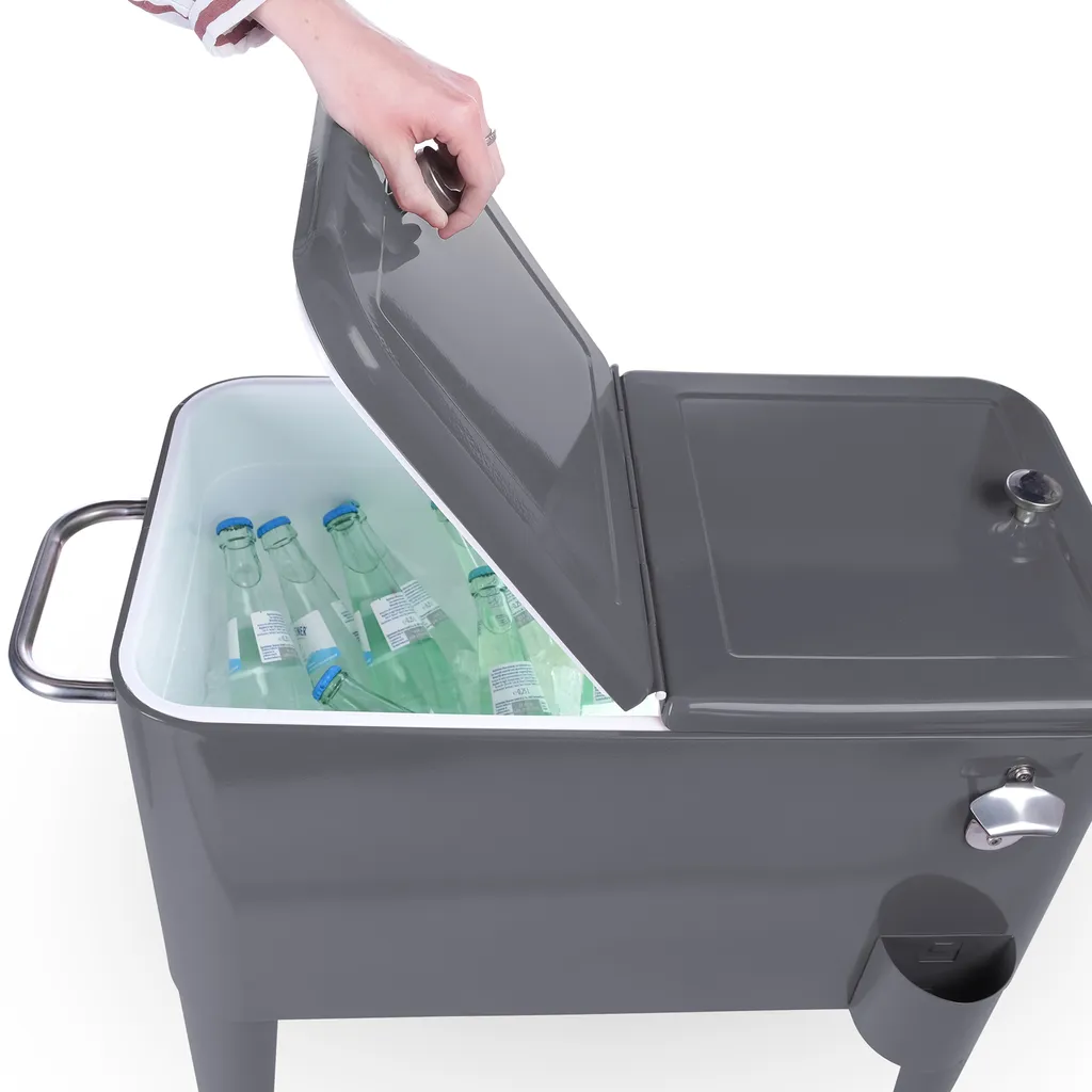 Kühlwagen, Servierwagen Outdoor Mit Großer Kühlbox, Getränkekühler Beistellwagen Für Garten, Rollbarer Party Kühlwagen Im Retro-Look – 57l, Farbe:anthrazit 4 Kühlwagen, Servierwagen Outdoor Mit Großer Kühlbox, Getränkekühler Beistellwagen Für Garten, Rollbarer Party Kühlwagen Im Retro-Look – 57l, Farbe:anthrazit – Bild 4