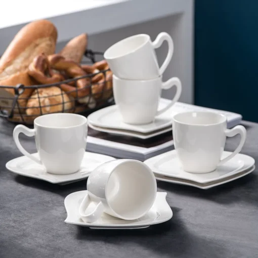 MALACASA, Serie Elvira, 36 Teilig Cremeweiß Porzellan Geschirrset Tafelservice Kaffeeservice Mit Tassen, Untertassen, Dessertteller Für 12 Person – Bild 8
