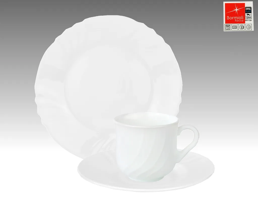 EBRO Kaffeeservice, 18tlg., Tassen + Dessertteller + Untertasse, Weiß, Opal-Hartglas 2 EBRO Kaffeeservice, 18tlg., Tassen + Dessertteller + Untertasse, Weiß, Opal-Hartglas – Bild 2