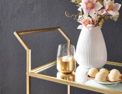 WOHNLING Design Servierwagen Gold 73x78x37 Cm Küchenwagen Glas / Metall | Mobiler Beistelltisch | Speisewagen Mit Glasplatte | Teewagen Mini Bar Auf 4 Rollen -Qualitätsladen Für Geschirr c426d3ac92331e678bda62275bc1eec2