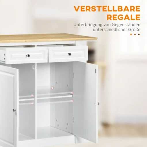 HOMCOM Kücheninsel, Sideboard Mit Erweiterbarer Arbeitsfläche, Küchenschrank Mit Schubladen, Gewürzregalen, Servierwagen Aus Holz Für Küche, Weiß, 108 X 78,4 X 84 Cm – Bild 6