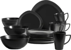 Mäser 931730 Kombiservice Glendale Für 4 Personen, Steinzeug, Schwarz (1 Set, 16-teilig)