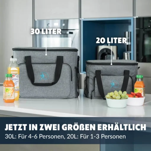 Obics - Kühltasche Gross Faltbar 30l Kuehlbox Isoliertasche Grau Für Essen In Tupperware Für Auto Mit Fächer Lunchtasche Camping Zubehör Für Picknick Essenstasche Isoliert Und Wasserdicht Für Arbeit – Bild 7