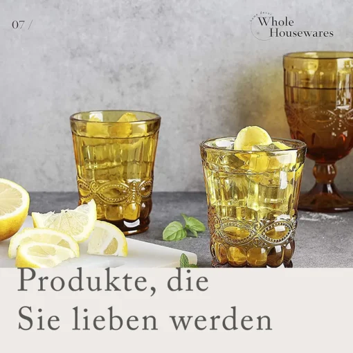 WHOLE HOUSEWARES | Farbige Glaskelche | 6er-Set Trinkgläser | 340 Ml Prägedesign | 6er-Set Hochzeitsgläser (Rosa) – Bild 6
