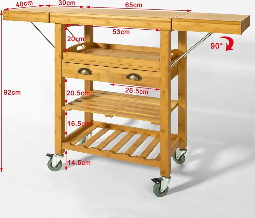 SoBuy FKW25-N Servierwagen Aus Hochwertigem Bambus Küchenwagen Küchenregal Rollwagen BHT Ca: 65 (95/125) X92x40cm 6 SoBuy FKW25-N Servierwagen Aus Hochwertigem Bambus Küchenwagen Küchenregal Rollwagen BHT Ca: 65 (95/125) X92x40cm – Bild 6