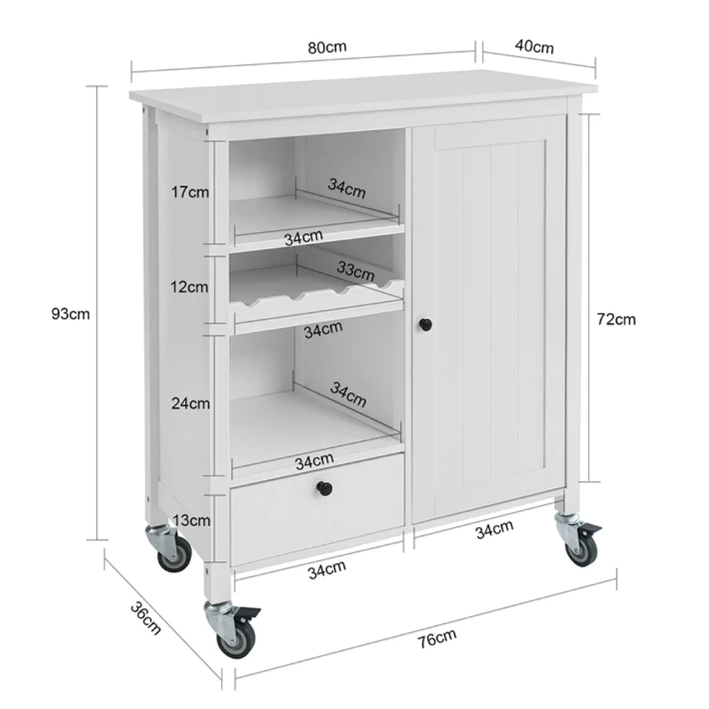 SoBuy FKW104-W Küchenwagen Servierwagen Rollwagen Mit Tür, Flaschenablage Und Schublade Weiß BHT Ca.: 80x93x40cm 4 SoBuy FKW104-W Küchenwagen Servierwagen Rollwagen Mit Tür, Flaschenablage Und Schublade Weiß BHT Ca.: 80x93x40cm – Bild 4