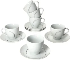 Van Well 18tlg. Kaffee-Service Home Für 6 Personen I 6x Tasse 180ml, 6x Untertasse + 6x Kuchenteller I Porzellan-Geschirr Mit Streifen In Grau, Schwarz & Creme I Kaffeepott, Dessert-Teller 11 Van Well 18tlg. Kaffee-Service Home Für 6 Personen I 6x Tasse 180ml, 6x Untertasse + 6x Kuchenteller I Porzellan-Geschirr Mit Streifen In Grau, Schwarz & Creme I Kaffeepott, Dessert-Teller -Qualitätsladen Für Geschirr caf512b146906008b2f9a9747a800b61
