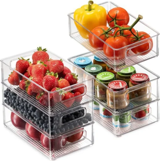 Freetoo Küchenorganizer-Set, Kühlschrank Organizer 6er Set, Vorratsbehälter Mit Griff, Durchsichtig Stapelbare, Ideal Für Küchen, Kühlschrank, -BPA Frei – Bild 3