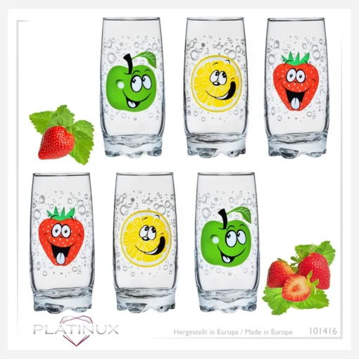 Trinkgläser Mit Lustigen Fruchtgesichtern 350ml (max. 400ml) Set 6 Teilig Aus Glas Bunt – Bild 6