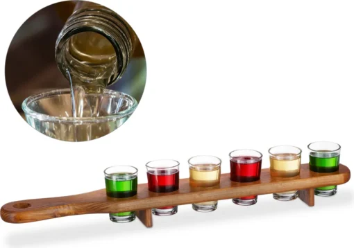 Relaxdays Schnapsbrett Holz Mit 6 Gläsern