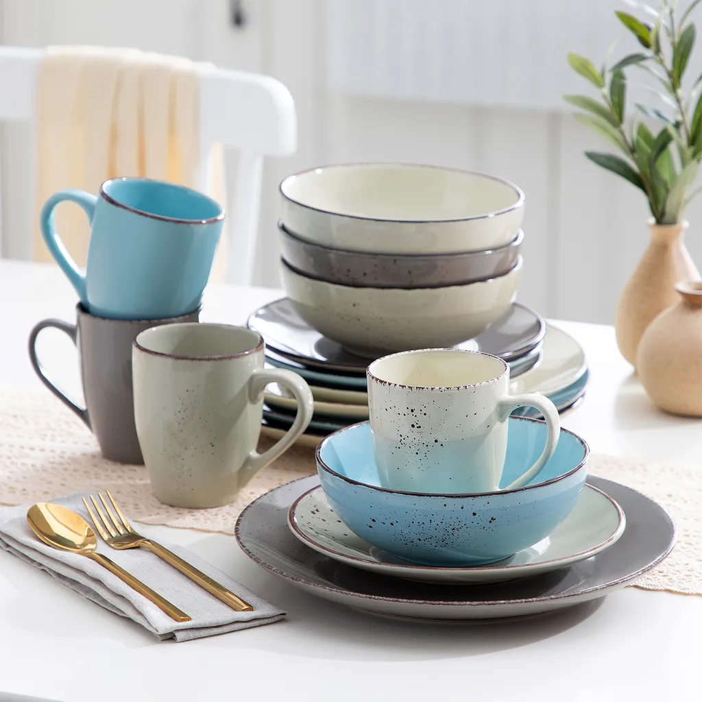 Vancasso Navia Nature 16 Teilig Kombiservice, Geschirrset Aus Steingut In 4 Farbkombi (Erdfarben, Hellblau, Cremefarben, Beige), Vintage Design 6 Vancasso Navia Nature 16 Teilig Kombiservice, Geschirrset Aus Steingut In 4 Farbkombi (Erdfarben, Hellblau, Cremefarben, Beige), Vintage Design – Bild 6
