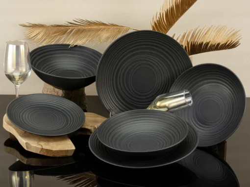 CreaTable 23205 Tafelservice Elements Collection Lava Stone Für 4 Personen, Steinzeug, Schwarz/grau (1 Set, 12-teilig) – Bild 2