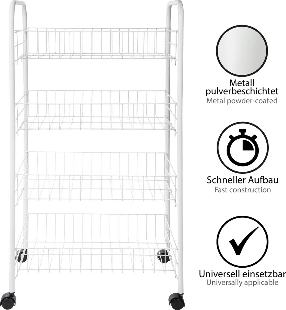 ONVAYA® Beistellwagen Susi Mit 4 Körben | Weiß | 39x26x76 Cm | Rollwagen | Küchenwagen | Wagen | Metall | Regal | Bad | Servierwagen | Haushaltswagen | Allzweckwagen | Küchentrolley 4 ONVAYA® Beistellwagen Susi Mit 4 Körben | Weiß | 39x26x76 Cm | Rollwagen | Küchenwagen | Wagen | Metall | Regal | Bad | Servierwagen | Haushaltswagen | Allzweckwagen | Küchentrolley – Bild 4