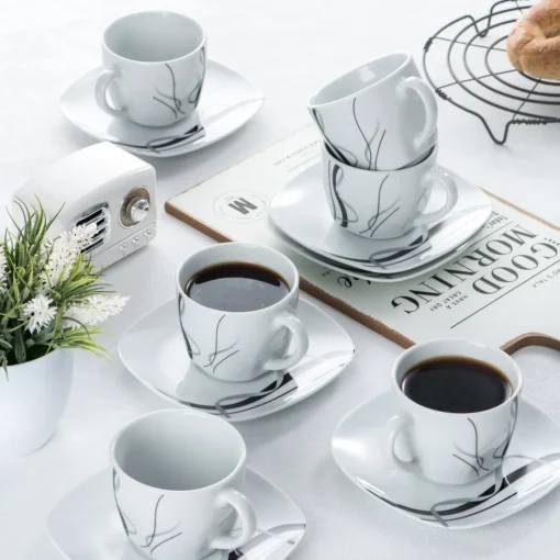 VEWEET, Serie 'Fiona', 100-teilig Porzellan Tafelservice Set, Kombiservice Mit Dessertteller, Speiseteller, Suppenteller, Müslischalen, Kaffeebecher, Kaffeetassen Set, Eierbecher, Milch- Und Zuckerset – Bild 7