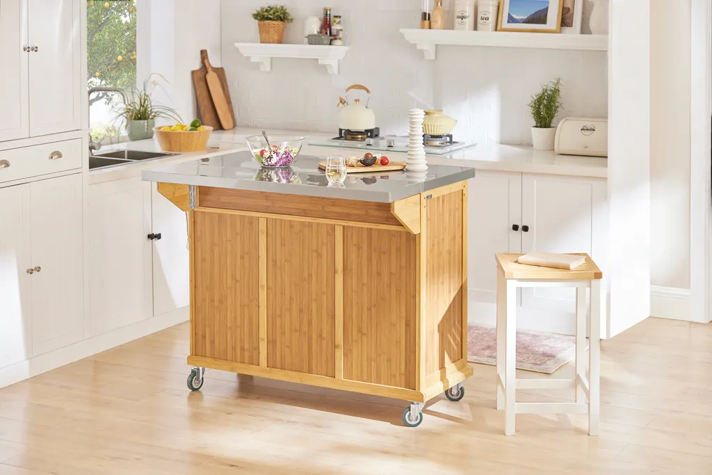 SoBuy FKW69-N Kücheninsel Küchenwagen Mit Erweiterbarer Edelstahlarbeitsplatte Küchenschrank Servierwagen Bambus BHT Ca.: 115x92x46-71cm 4 SoBuy FKW69-N Kücheninsel Küchenwagen Mit Erweiterbarer Edelstahlarbeitsplatte Küchenschrank Servierwagen Bambus BHT Ca.: 115x92x46-71cm – Bild 4