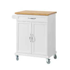 SoBuy Küchenwagen Aus MDF Mit Bambus Top, Küchenschrank, Servierwagen FKW13-WN