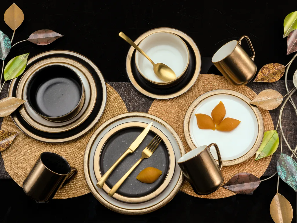 CreaTable 23594 Kombiservice Modern Industrial Für 4 Personen, Steinzeug, Schwarz/gold (1 Set, 12-teilig) 6 CreaTable 23594 Kombiservice Modern Industrial Für 4 Personen, Steinzeug, Schwarz/gold (1 Set, 12-teilig) – Bild 6