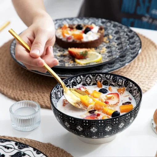 Vancasso, Haruka Porzellan Geschirrservice, 32-teilig Rund Kombiservice Geschirrset Tafelservice Für 8 Personen, Schwarz – Bild 6