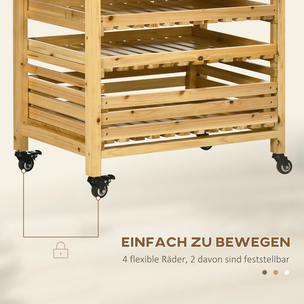 Outsunny Obsthalter Mit Rädern, Gemüseregal Mit 5 Regalen, Obstkorbständer, Aufbewahrungswagen, Für Gemüse, Obst, Bis 20 Kg Belastbar, Aus Tannenholz, Natur 6 Outsunny Obsthalter Mit Rädern, Gemüseregal Mit 5 Regalen, Obstkorbständer, Aufbewahrungswagen, Für Gemüse, Obst, Bis 20 Kg Belastbar, Aus Tannenholz, Natur – Bild 6