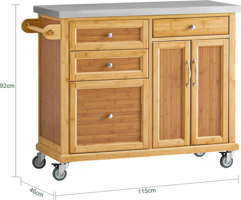 SoBuy FKW70-N Küchenwagen Servierwagen Kücheninsel Küchenschrank Aus Bambus Mit Edelstahlarbeitsplatte BHT Ca.: 115x92x46cm 5 SoBuy FKW70-N Küchenwagen Servierwagen Kücheninsel Küchenschrank Aus Bambus Mit Edelstahlarbeitsplatte BHT Ca.: 115x92x46cm – Bild 5