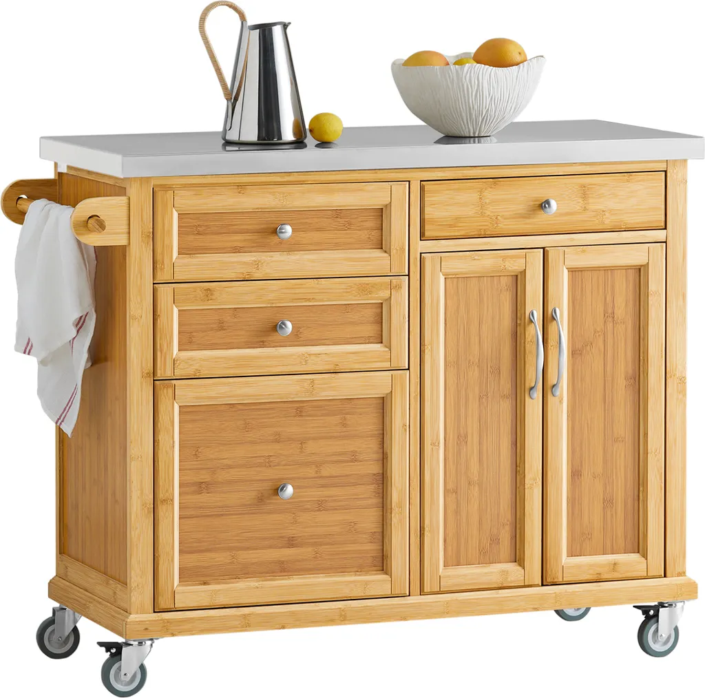 SoBuy FKW70-N Küchenwagen Servierwagen Kücheninsel Küchenschrank Aus Bambus Mit Edelstahlarbeitsplatte BHT Ca.: 115x92x46cm 1 SoBuy FKW70-N Küchenwagen Servierwagen Kücheninsel Küchenschrank Aus Bambus Mit Edelstahlarbeitsplatte BHT Ca.: 115x92x46cm