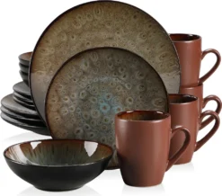 Tafelservice Steinzeug, Vancasso 16-St BUBBLE Kombiservice, Geschirrset Mit Müslischalen, Kaffeetassen, Dessertteller Und Speiseteller Für 4 Personen, Vintage