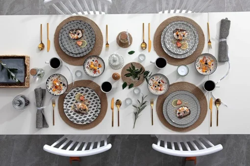 Vancasso, Haruka Porzellan Geschirrservice, 32-teilig Rund Kombiservice Geschirrset Tafelservice Für 8 Personen, Schwarz – Bild 7