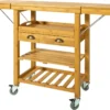 SoBuy FKW25-N Servierwagen Aus Hochwertigem Bambus Küchenwagen Küchenregal Rollwagen BHT Ca: 65 (95/125) X92x40cm