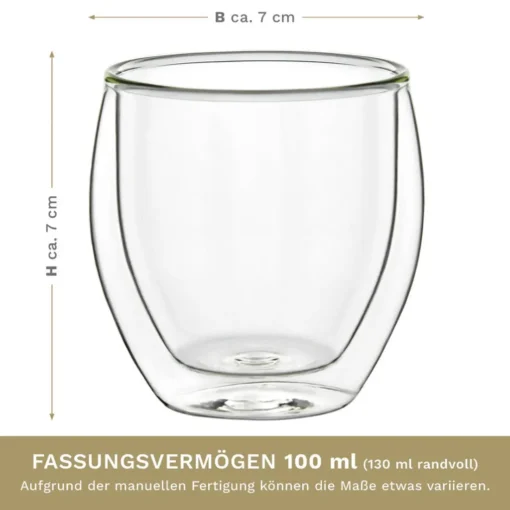 Creano Doppelwandige Espresso-Gläser, 4er-Set 100ml Thermo-Gläser Mit Schwebe-Effekt – Bild 6