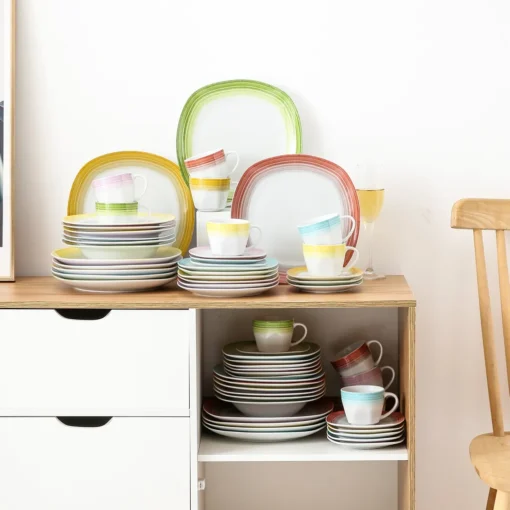 VEWEET Tafelservice 'SPARK' Aus Porzellan, 60-tlg Kombiservice, Kaffeetassen, Untertasse, Dessertteller, Speiseteller Und Suppenteller, Komplettservice Für 12 Personen – Bild 5