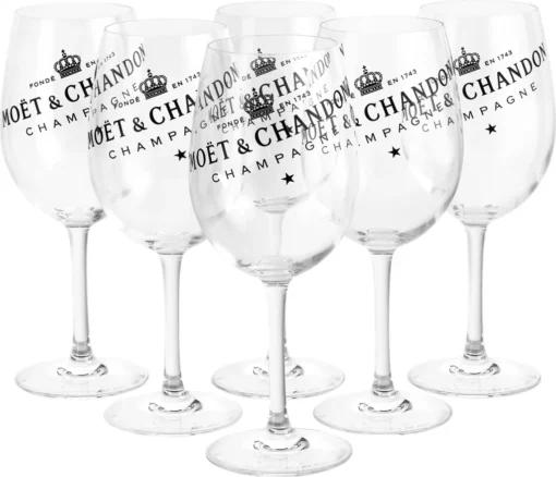 Moët & Chandon Champagner Gläser Klar Aus Echtglas Im 6er Set Inkl. Moët Untersetzer – Bild 2