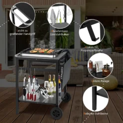 COSTWAY Grilltisch Mit Klappbarer Tischplatte, Beweglicher Campingtisch Mit 2 Ablagen & 4 Haken, Metall Grillwagen Für Außenbereich, Rollwagen Zum Grillen & Outdoorküche, Zubereitungswagen Schwarz 11 COSTWAY Grilltisch Mit Klappbarer Tischplatte, Beweglicher Campingtisch Mit 2 Ablagen & 4 Haken, Metall Grillwagen Für Außenbereich, Rollwagen Zum Grillen & Outdoorküche, Zubereitungswagen Schwarz -Qualitätsladen Für Geschirr d8d51e1eca1152f2c0af02dc1c1849a4