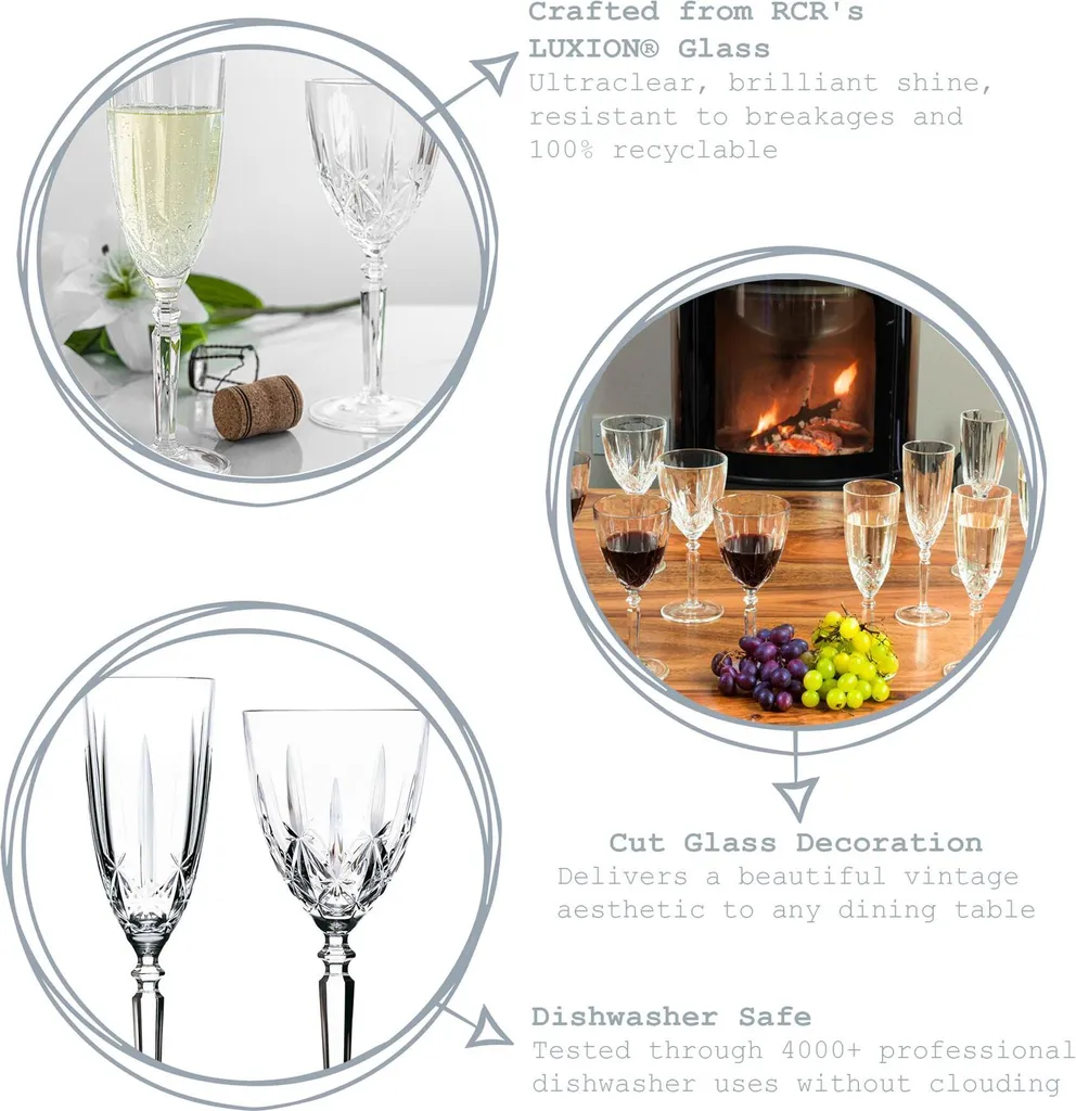RCR Kristall Orchestra Cut Glas Weingläser Und Champagnerflöten - 290ml, 200ml - 12er Set 2 RCR Kristall Orchestra Cut Glas Weingläser Und Champagnerflöten - 290ml, 200ml - 12er Set – Bild 2