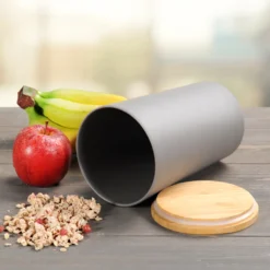 KESPER Vorratsdose, Kunststoff Mit Bambusdeckel, Grau, Ø 11,5 Cm, Höhe: 18,7 Cm, 32601 -Qualitätsladen Für Geschirr dd2acee69369952dc80700a32a33fd75