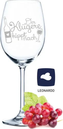 Leonardo Weinglas Mit Gravur - Der Klügere Kippt Nach - Lustige Geschenke - Geburtstagsgeschenk Für Männer & Frauen Sowie Mama & Papa - Geeignet Als Rotweingläser Weißweingläser